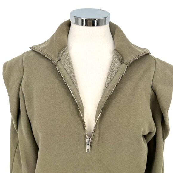 Frame Sporty Half-Zip Sweatshirt Shoulder Detail Military Green Size Small - Picture 4 of 11